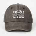 Vintage washed charcoal gray baseball cap with slogan for men and women - Coffee