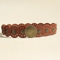 Cinturón ancho marrón estilo barroco de PU con piezas circulares y hebilla metálica - Versión 2.5 / 130cm / Canela Cobre Antiguo