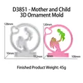 Molde de silicona silueta madre e hijo con ejemplo de resina de purpurina rosa - Molde de Ornamento 3D Madre e Hijo