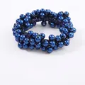 Elastic beaded hair ring with metallic deep blue faux pearls for elegant ponytails - 3085 Royal Blue