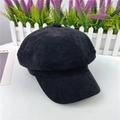 Detail of black corduroy newsboy cap showing vertical texture and top button detail - Adjustable M (56-58cm) / Black