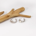 Silver chain-link stud earrings featuring high-shine round zircons on a rustic branch - E3735-4 Silver Chain Single Zircon