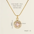 18K gold plated stainless steel necklace with pink zircon pendant and crystal halo - Round Style / Pink