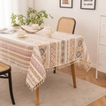 Bohemian linen tablecloth with geometric patterns and elegant decorative tassels - 120*170cm / Nanxia Pattern