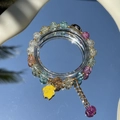Elegant beaded bracelet with blue and pink crystals and golden animal charm on mirror - S020-little Yellow Dog Mixed Color Burst Bracelet #sz425