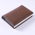Slim RFID carbon fiber wallet in dark brown faux leather with pop-up card mechanism - PU Coffee