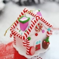 Red and white clay candy house Christmas ornament with hanging string and festive details - W#2#132 Style C