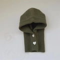 Olive green knitted balaclava with white heart buttons for kids and babies - 48-52CM (Recommended 2-6 Years) / Heart Green