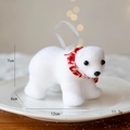White flocked polar bear Christmas tree ornament with a red and white knitted scarf - Style A (12x6x7cm)