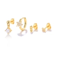 Gold-plated brass earring set of four featuring zircon star and petal designs - Gold Cross Star Combination Earring Set (#42)