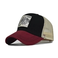 Detail of cotton mesh baseball cap featuring an embroidered zebra stripe patch design - Adjustable / Red Black Beige-Zebra Embroidery(30)