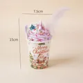 Kerstijs-model met paarse crème, blauw huisje en Merry Christmas-print op de beker - Lavendelcrème + Klein Huisje