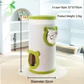 Three-tier cat scratching barrel with green trim and cat-ear shaped entry holes - Green Sisal Barrel Cat Bed / Triple Layer Style