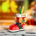 Portapenne in mattoncini a forma di stivale di Natale con decorazioni festive - Scatola portaoggetti stivali da neve di Natale