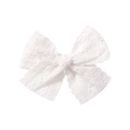 White lace bow hair clip for infants with hollow embroidery and scalloped edges - White (1)