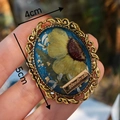 Handmade vintage resin brooch with blue base, dried flowers and gold metal frame 4x5cm - Yellow Flower Dark Blue (Style B)