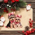 Cute Yorkshire Terrier Christmas ornament with pink bows for tree or car decor - 19-Pink Bow Yorkies