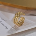 Dreiihiger geflochtener verstellbarer Ring mit 14K Goldbeschichtung und offenem Design - Einstellbar Offen / Gold Dreischicht Kette (R422) / Gold
