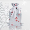 Silver Christmas drawstring gift bag with red reindeer and bells pattern on white ribbon - 29*43cm Noble Silver Texture