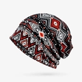 Ethnic knit slouchy beanie with geometric patterns in red and black boho style - Black Diamond Stripe