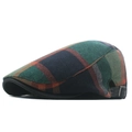 Adjustable plaid newsboy cap in navy, forest green and orange vintage tartan wool - Adjustable / Green Checkered