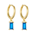 Elegant 925 sterling silver gold-plated hoop earrings with rectangular blue zircon stones - 925 Silver / Yellow