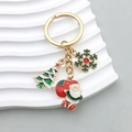 Christmas keychain with Santa, tree, and snowflake enamel charms in golden finish - Snowflake Tree Santa Style (ER818)