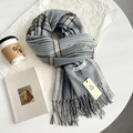 Grey houndstooth tassel scarf in thick faux cashmere for autumn and winter warmth - Grey Blue Style (Style 4)