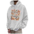 White Thanksgiving hooded sweatshirt for men with GIVE THANKS print and front pocket - S / Tops / White
