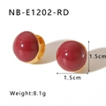 18K gold plated titanium hoop earrings with red oil-drop round bead pendants - Red Glossy Round Style (NB-E1202-RD)