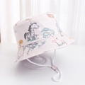 Detail of pink kids sun hat with cartoon animal patterns and adjustable chin strap - Pink Flamingo Zebra