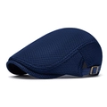Dark blue mesh newsboy cap for summer with breathable fabric and metal buckle - Navy Blue