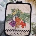 Thick cotton baking mat with rustic vegetable print and convenient hanging loop - Carrot