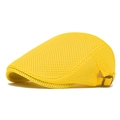 Breathable yellow mesh beret flat cap for summer with adjustable side metal buckle - Yellow