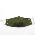 Detailed view of dark green corduroy winter face mask with four decorative bronze buttons - XL (58-60cm) / Army Green Mask