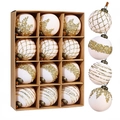 Set of 12 white Christmas ornaments with gold glitter patterns in a brown paper box - 8cm / Set of 12 / Light Pink