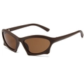Futuristic Y2K steampunk sunglasses featuring dark brown matte geometric frames and lenses - Matte Tea Frame Tea Lens