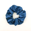Classic deep blue satin hair scrunchie with a glossy silk texture on white background - Dark Blue