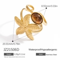 18k gold plated stainless steel starfish ring with brown oval tiger eye stone inlay - JZ21506D-Starfish with Tiger Eye Brown