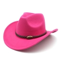 Dettaglio cappello cowboy in feltro rosa con corda intrecciata ed emblema del toro - M（56-58cm） / Rosso rosa