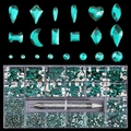 Teal crystal nail art kit with assorted shapes and picking pen in a transparent box - Teal/Cyan Style (A1054-05)