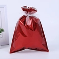 Red laser texture Christmas drawstring gift bag with elegant white ribbon bow - 24*32cm / Laser Red