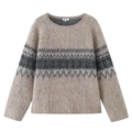 Jersey de punto de cuello redondo para mujer con diseño jacquard camel geométrico - S / Beige Bloque de Color