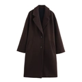 Abrigo largo de lana marrón oscuro para mujer con diseño minimalista de dos botones - XS / Marrón