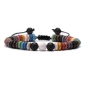 Adjustable rainbow natural volcanic stone woven bead bracelet with tiger eye for men and women - Woven Style / Colorful
