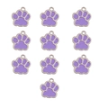 Detailed view of ten purple enamel cat paw alloy pendants for DIY necklace crafting - Purple