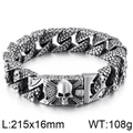 Bracelet cubain tête de mort pour homme en acier inoxydable de 215 mm de long et 16 mm - 215x16mm / Couleur Acier