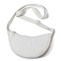 Borsa a tracolla a mezzaluna in nylon bianco minimalista con trama trapuntata e tracolla regolabile - Beige Chiaro