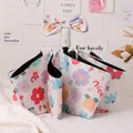 Automatic foldable sun umbrella in cream white with floral pattern and bow handle - 3-Fold Automatic Style - Flower Sea