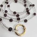 Deep purple beaded strap with gold spring clasp for bags and phone decoration - Clear Grey [Gold Buckle]